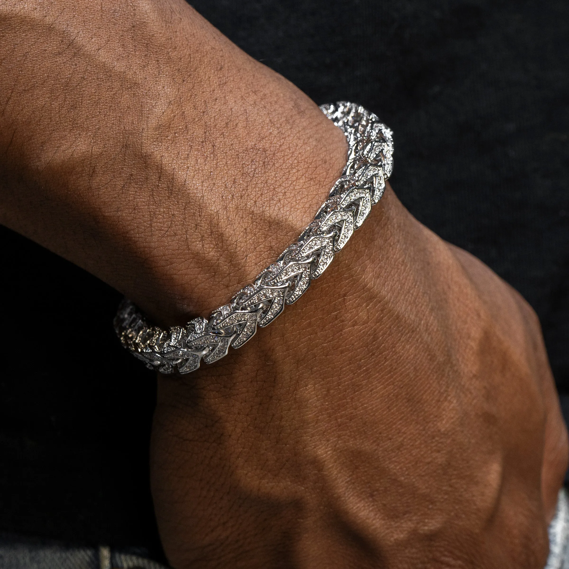 Mens White Gold Iced Out Solid Franco Bracelet