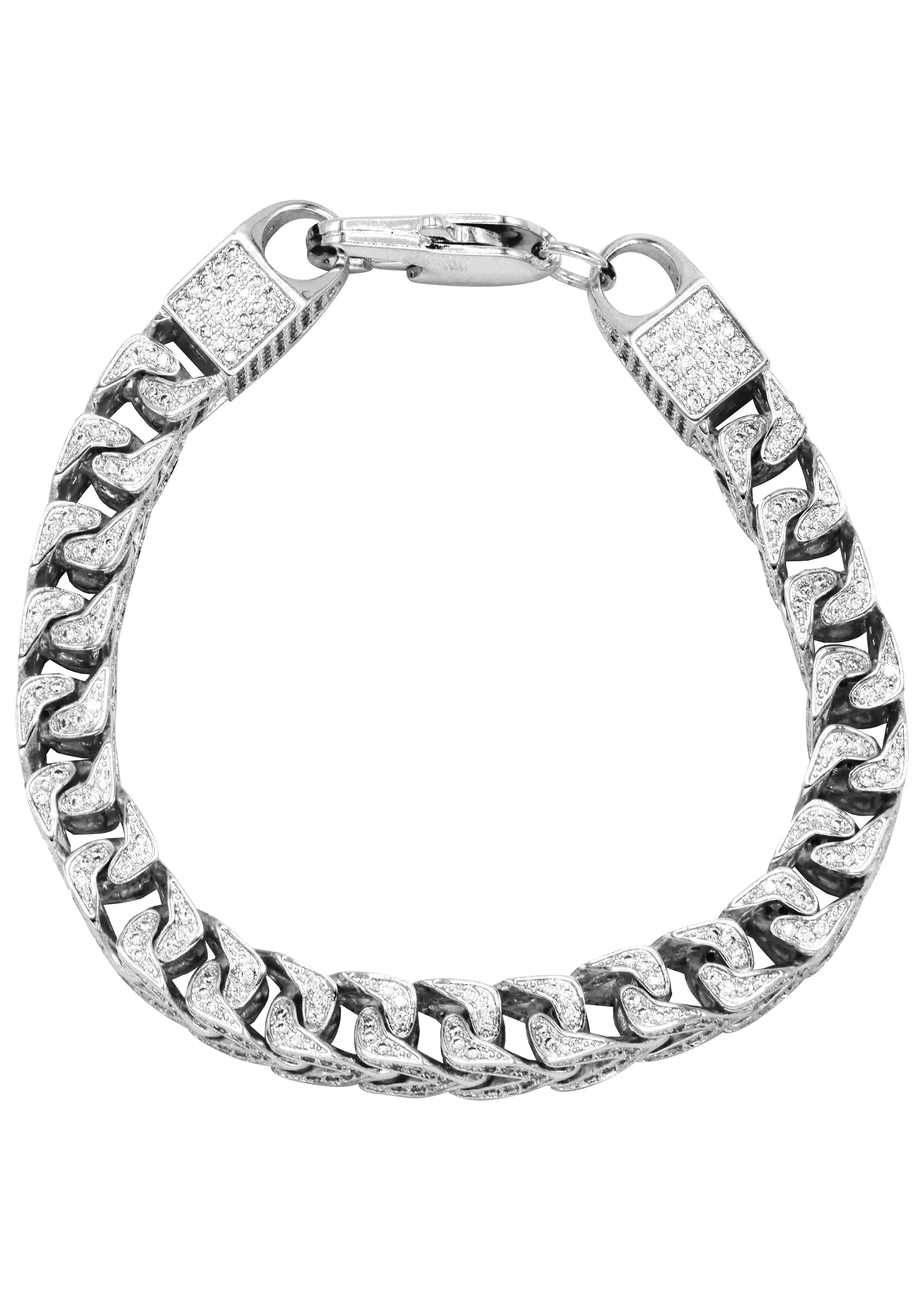 Mens White Gold Iced Out Solid Franco Bracelet