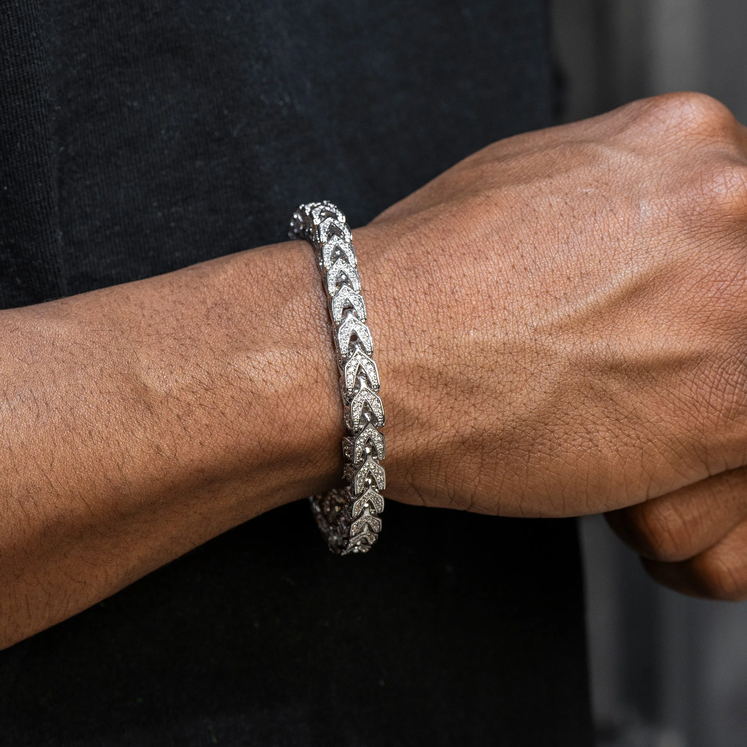 Mens White Gold Iced Out Solid Franco Bracelet