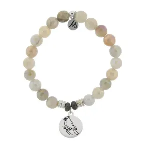 Moonstone Bracelet with Cardinal Sterling Silver Charm