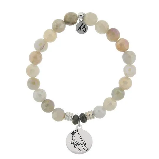 Moonstone Bracelet with Cardinal Sterling Silver Charm