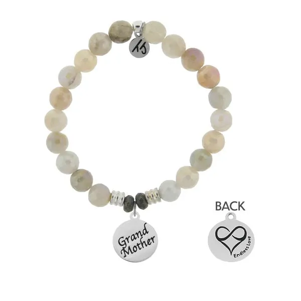 Moonstone Stone Bracelet with Grandmother Sterling Silver Charm
