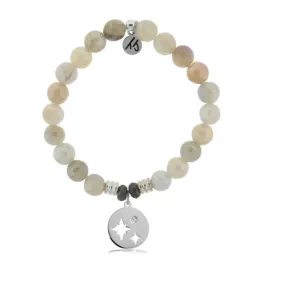 Moonstone Stone Bracelet with Mother Daughter Sterling Silver Charm