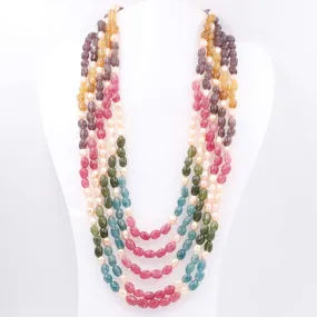 Multi Color Necklace Multi Color Quartz W/ Fresh Water Pearl Gemstone Necklace Layered Necklace Long Necklace SKU 6143334
