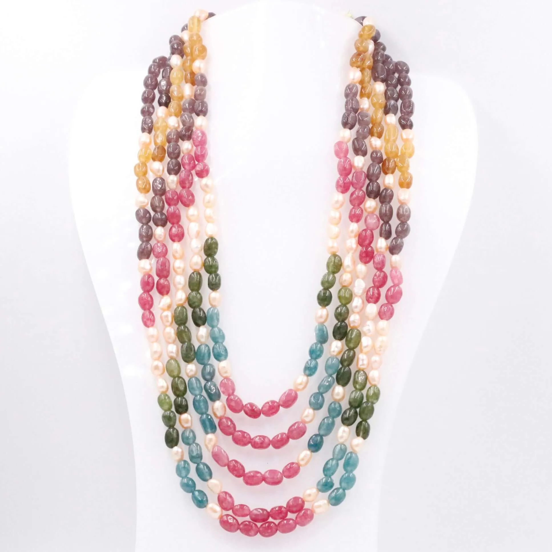 Multi Color Necklace Multi Color Quartz W/ Fresh Water Pearl Gemstone Necklace Layered Necklace Long Necklace SKU 6143334