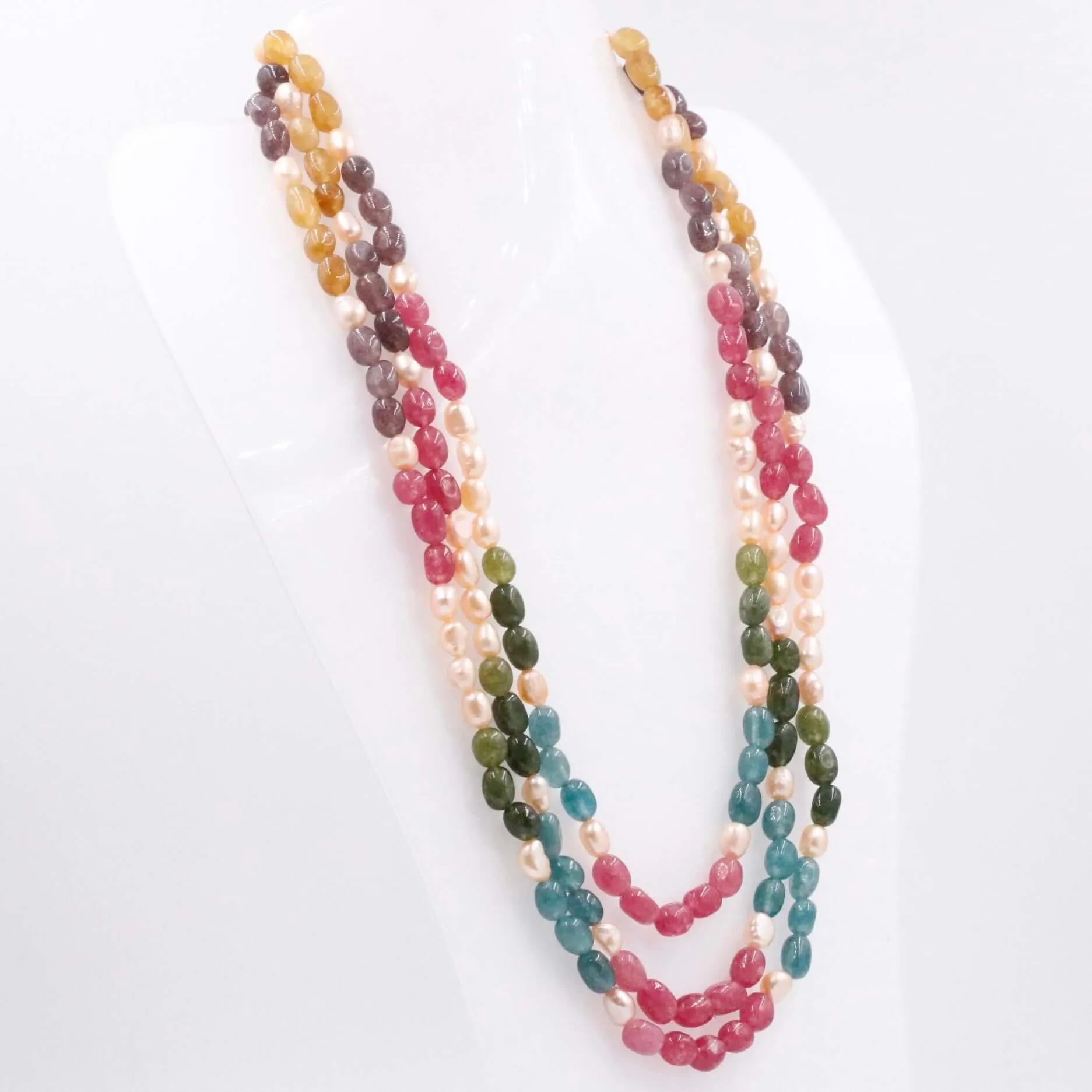 Multi Color Necklace Multi Color Quartz W/ Fresh Water Pearl Gemstone Necklace Layered Necklace Long Necklace SKU 6143334