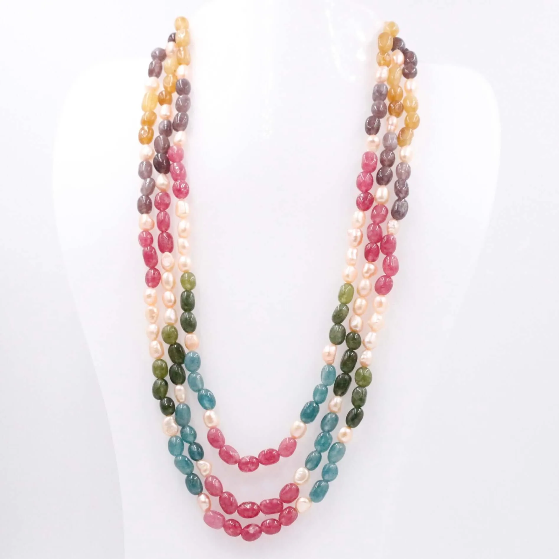 Multi Color Necklace Multi Color Quartz W/ Fresh Water Pearl Gemstone Necklace Layered Necklace Long Necklace SKU 6143334