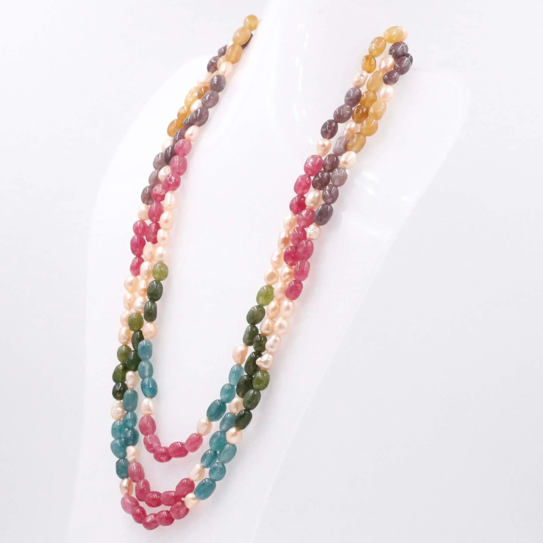 Multi Color Necklace Multi Color Quartz W/ Fresh Water Pearl Gemstone Necklace Layered Necklace Long Necklace SKU 6143334