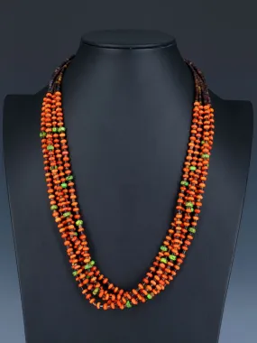 Native American Apple Coral and Heishi Five Strand Necklace
