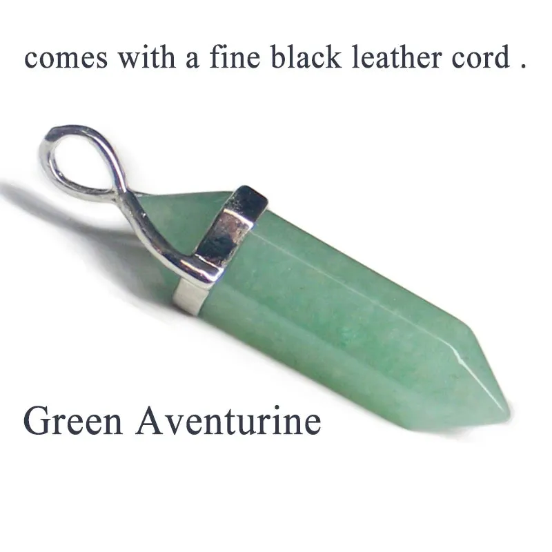 Natural Green Aventurine & Quartz Crystal Pendant Choker - Black Leather Hexagon Necklace