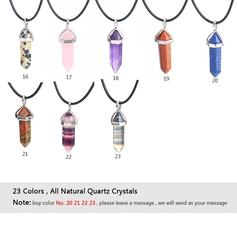 Natural Green Aventurine & Quartz Crystal Pendant Choker - Black Leather Hexagon Necklace