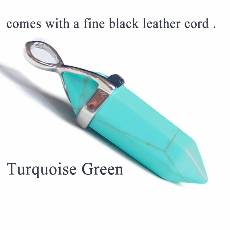 Natural Green Aventurine & Quartz Crystal Pendant Choker - Black Leather Hexagon Necklace