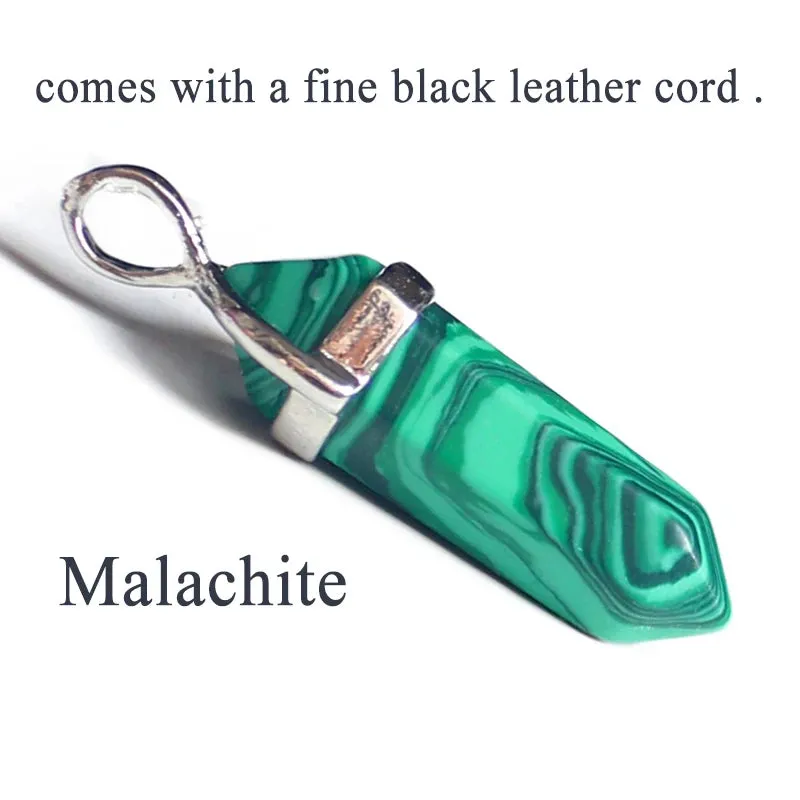 Natural Green Aventurine & Quartz Crystal Pendant Choker - Black Leather Hexagon Necklace