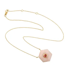 Natural Hexagon Opal Tourmaline 18k Yellow Gold Chain Necklace pendant For Gift