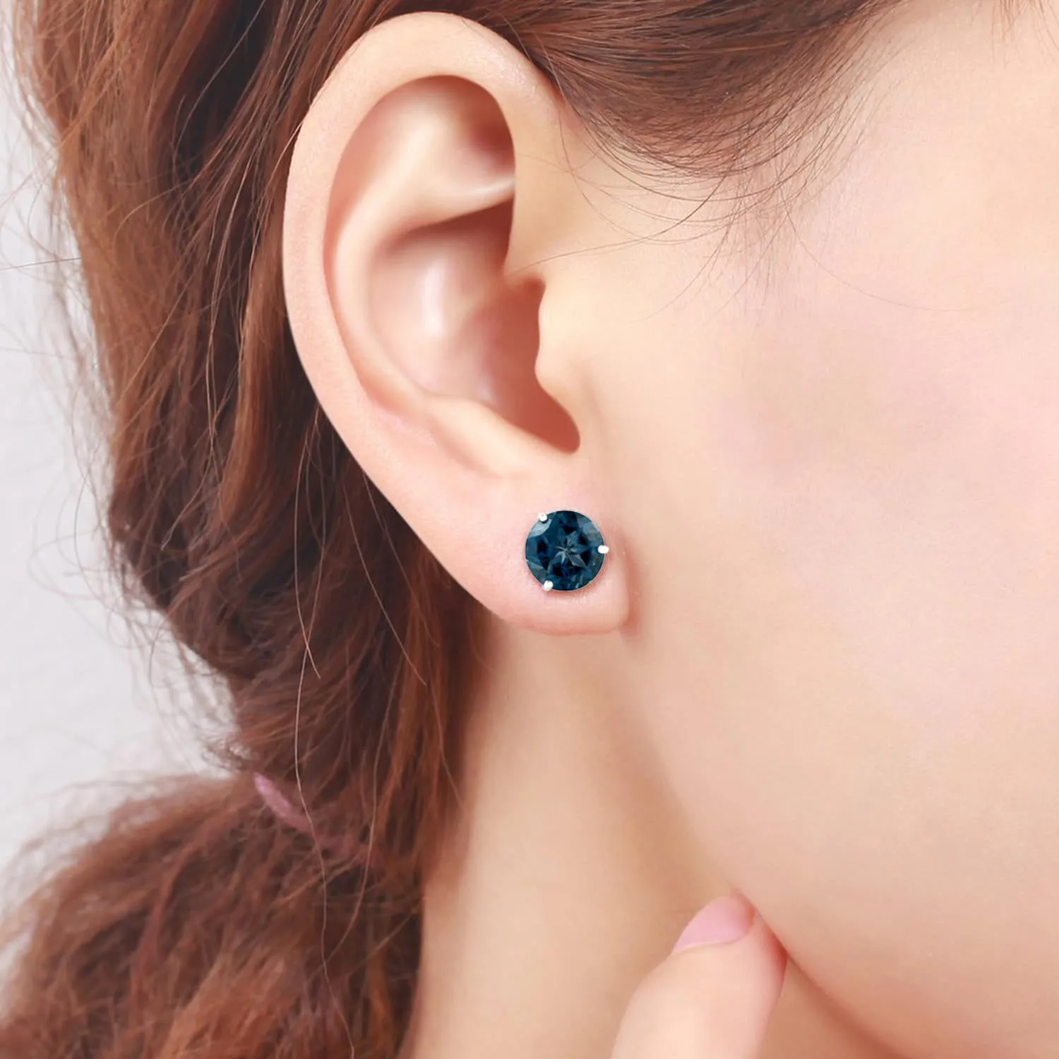 Natural London Topaz Stud Earrings 18k White Gold Jewelry