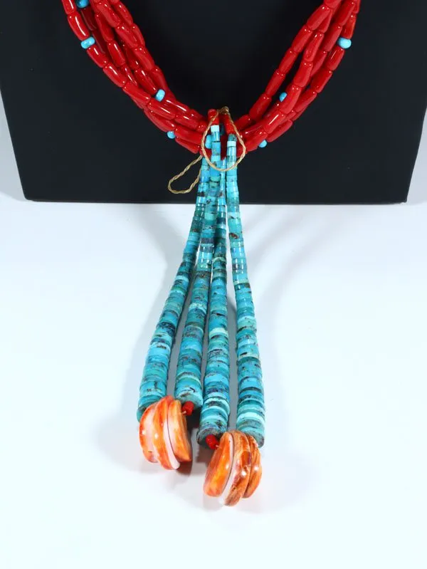 Navajo Jewelry Natural Coral and Turquoise Jocla Necklace