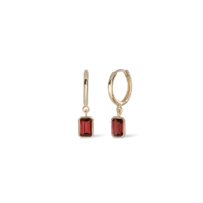 Nora • Emerald Cut Genuine Topaz Hoop Earrings Garnet