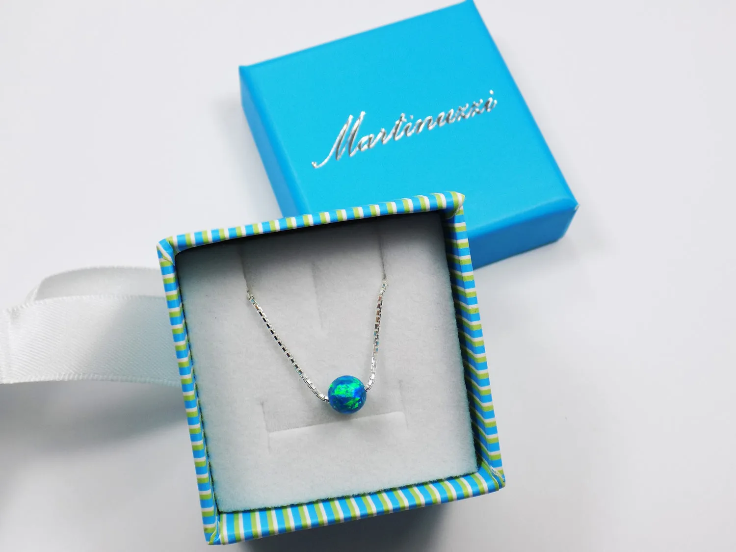 Opal Bead Ball Dot Necklace 925 Sterling Silver Box Chain Bridesmaids Necklace