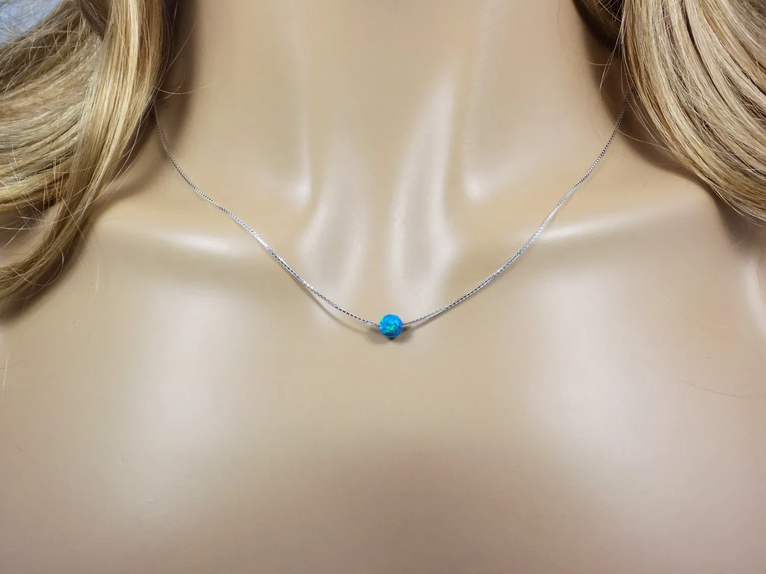 Opal Bead Ball Dot Necklace 925 Sterling Silver Box Chain Bridesmaids Necklace