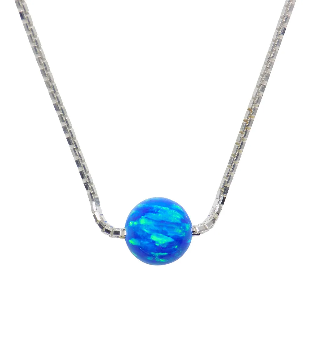 Opal Bead Ball Dot Necklace 925 Sterling Silver Box Chain Bridesmaids Necklace