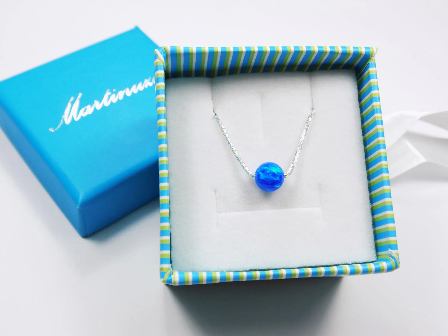 Opal Bead Ball Dot Necklace 925 Sterling Silver Box Chain Bridesmaids Necklace