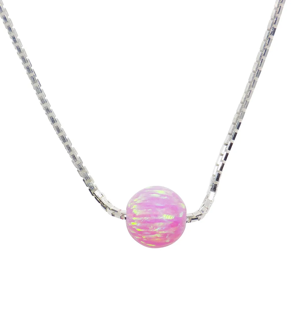Opal Bead Ball Dot Necklace 925 Sterling Silver Box Chain Bridesmaids Necklace