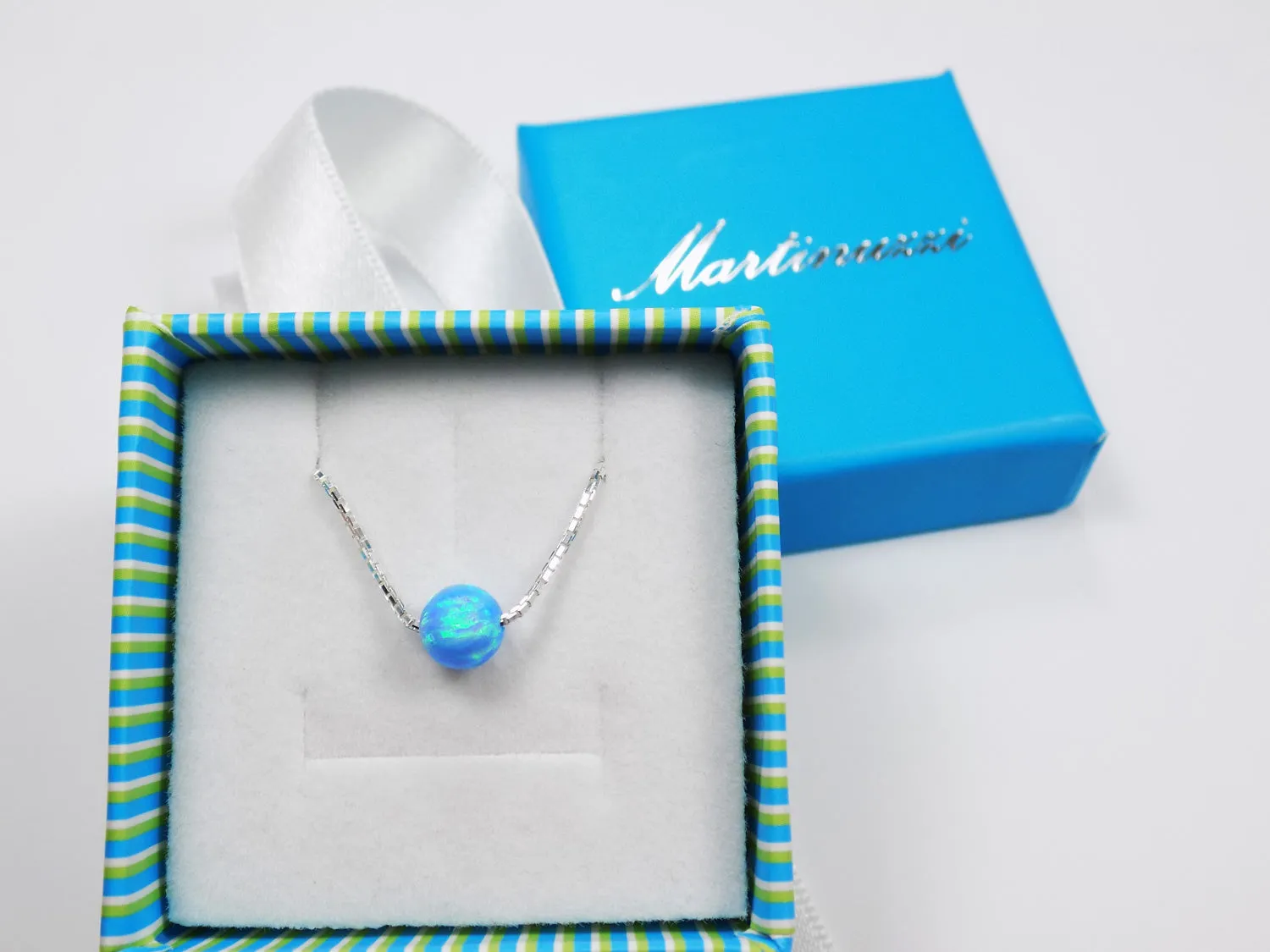 Opal Bead Ball Dot Necklace 925 Sterling Silver Box Chain Bridesmaids Necklace
