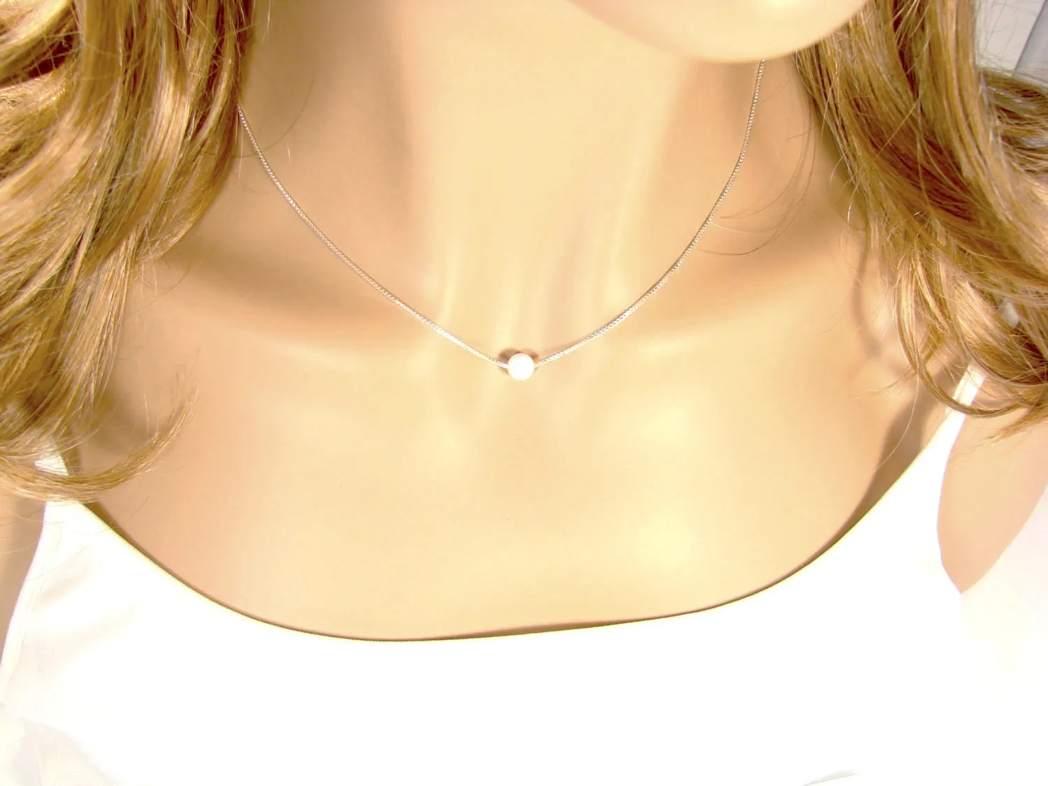 Opal Bead Ball Dot Necklace 925 Sterling Silver Box Chain Bridesmaids Necklace