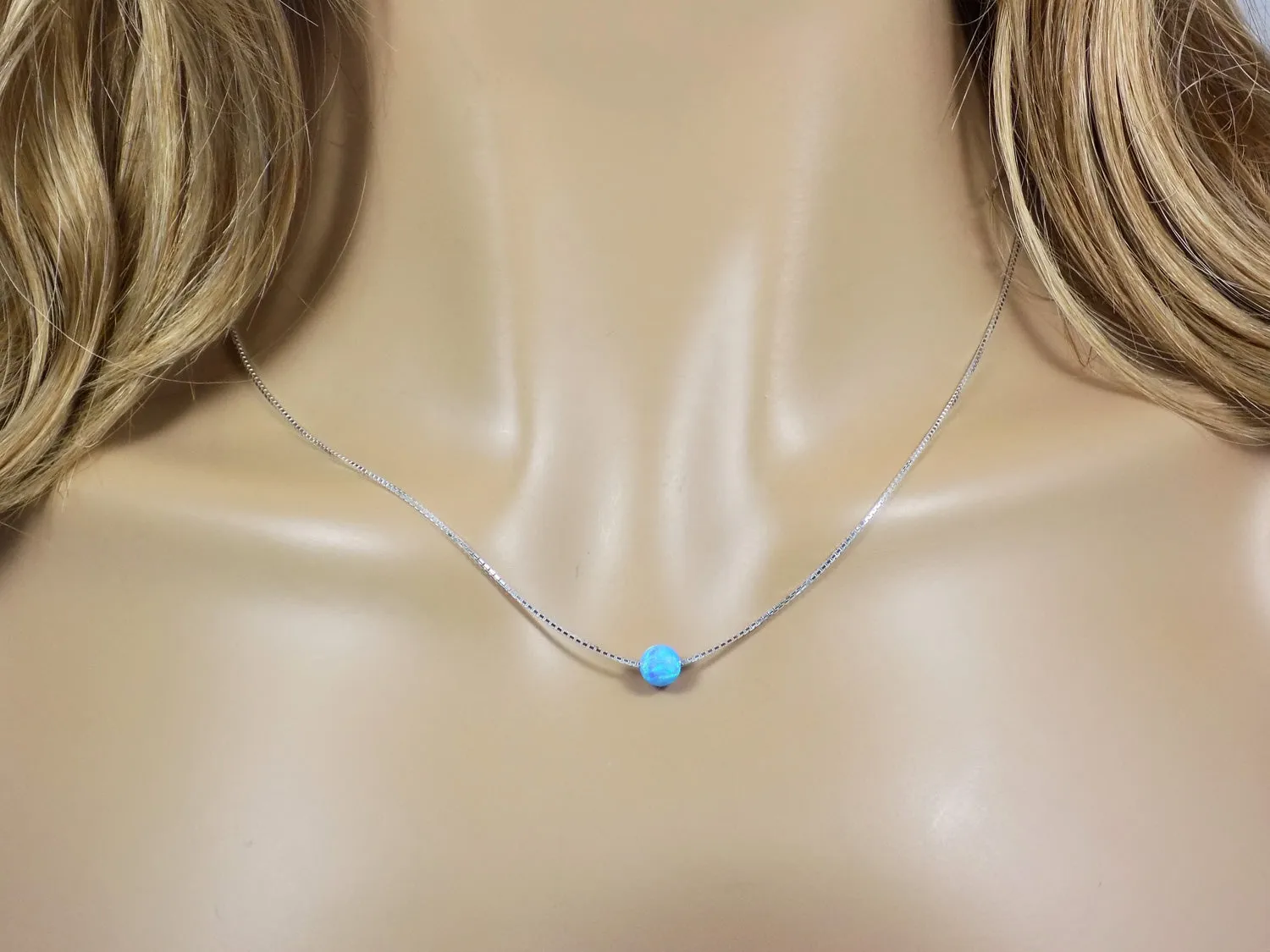 Opal Bead Ball Dot Necklace 925 Sterling Silver Box Chain Bridesmaids Necklace