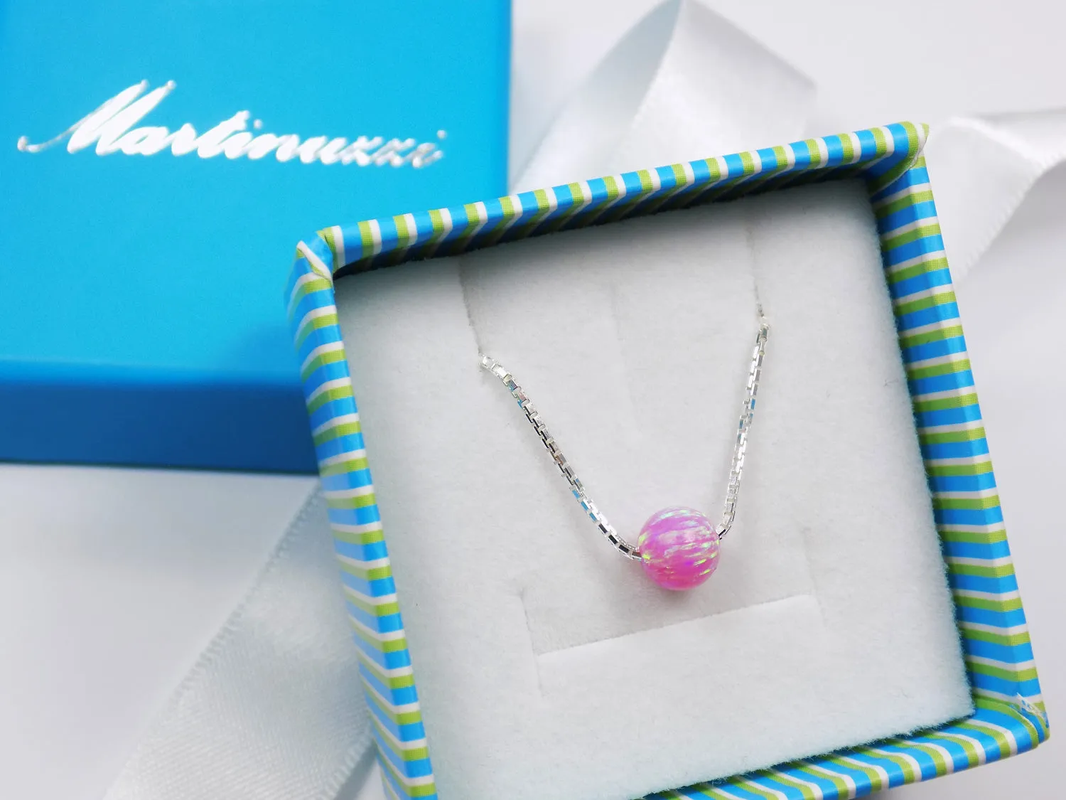 Opal Bead Ball Dot Necklace 925 Sterling Silver Box Chain Bridesmaids Necklace