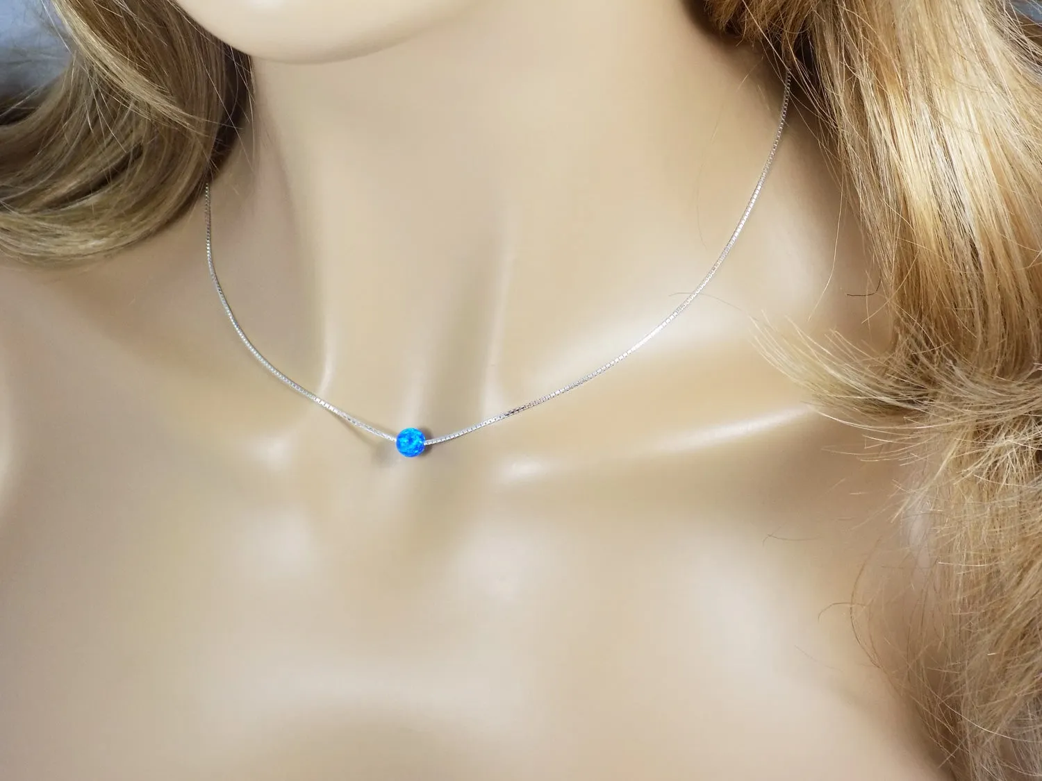 Opal Bead Ball Dot Necklace 925 Sterling Silver Box Chain Bridesmaids Necklace