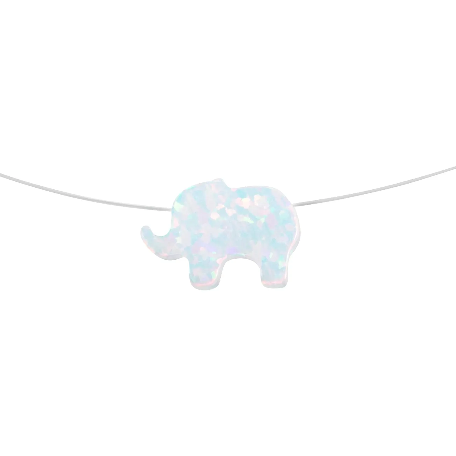 Opal Elephant Necklace Floating Invisible Illusion. Opal Elephant Pendant Charm Fishing Line Choker