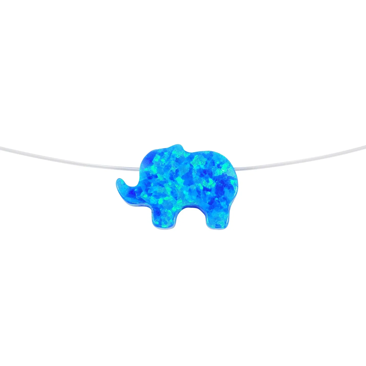 Opal Elephant Necklace Floating Invisible Illusion. Opal Elephant Pendant Charm Fishing Line Choker