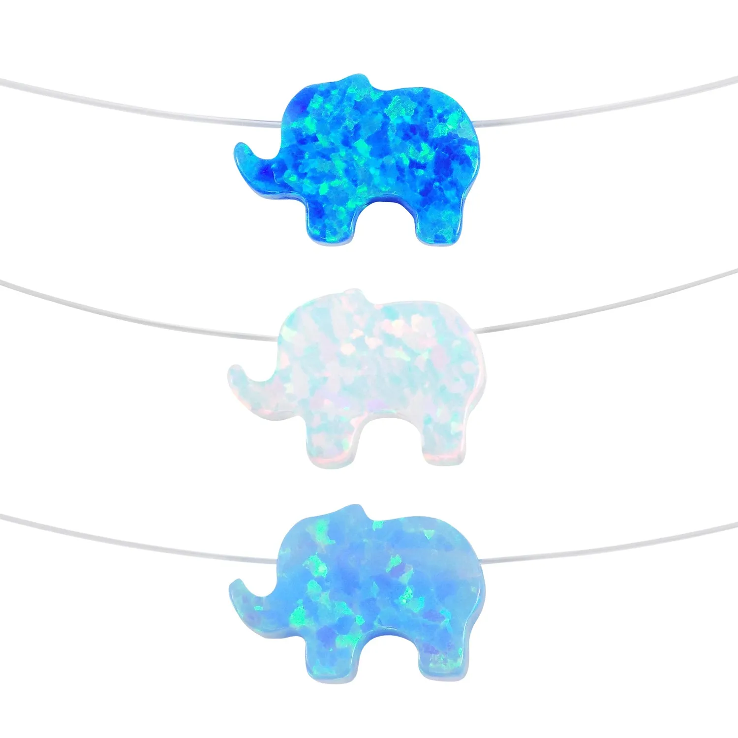 Opal Elephant Necklace Floating Invisible Illusion. Opal Elephant Pendant Charm Fishing Line Choker
