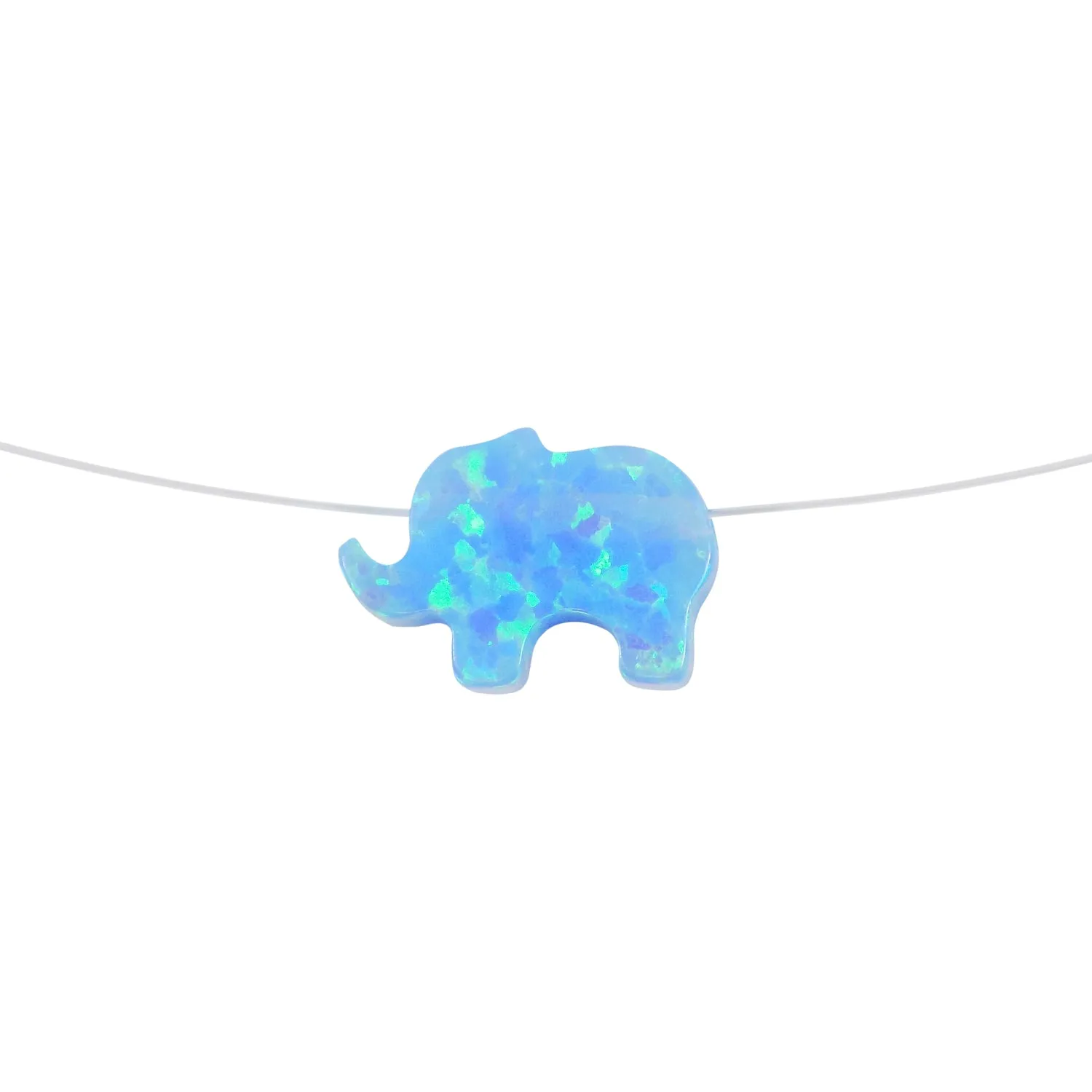 Opal Elephant Necklace Floating Invisible Illusion. Opal Elephant Pendant Charm Fishing Line Choker