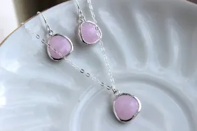 Opal Pink Jewelry Set Silver Bridesmaid Jewelry - Wedding Jewelry - Necklace Earring Set - Valentines Day Gift - Gift under 50