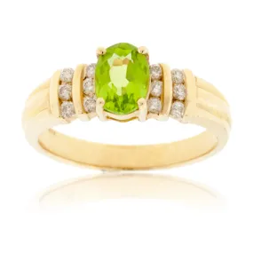 Oval Peridot & Diamond Double Row Ring