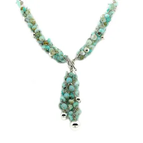 Peruvian Blue Opal Clusters & Sterling Silver Balls Toggle Necklace