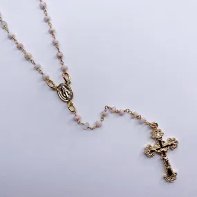 Pink Opal Beaded Rosary Necklace