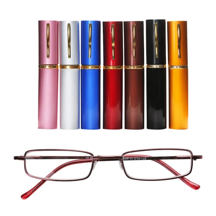 Reading Glasses Metal Spring Foot Portable Presbyopic Glasses with Tube Case  3.50D(Silver Gray)