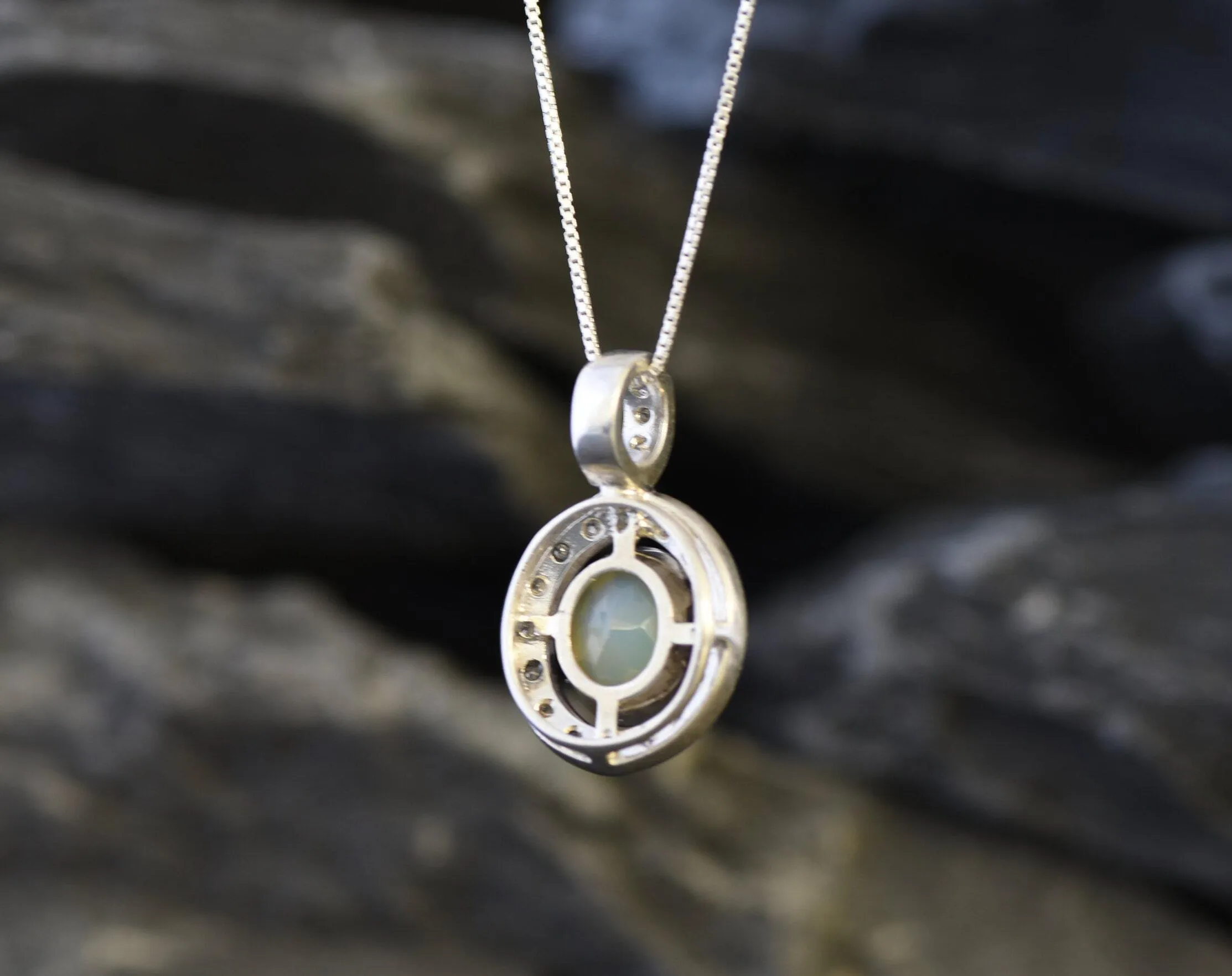 Real Opal Pendant - Vintage Oval Necklace - Fire Opal Necklace