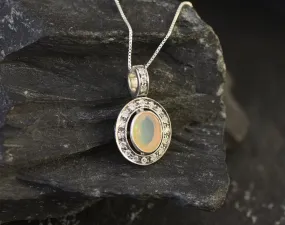 Real Opal Pendant - Vintage Oval Necklace - Fire Opal Necklace