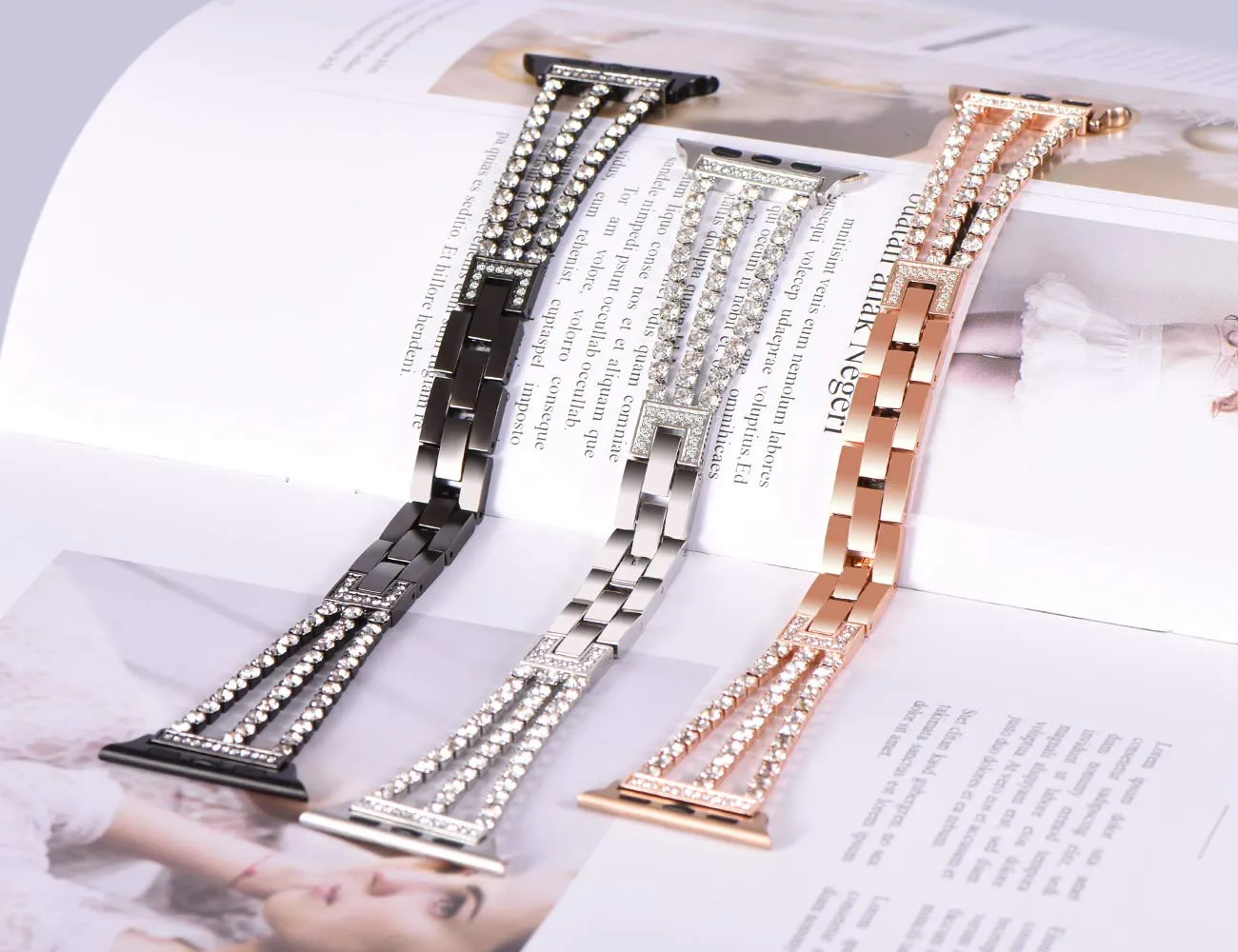 Rhinestone Diamond look Chain Band for Apple Watch Band Stainless Steel