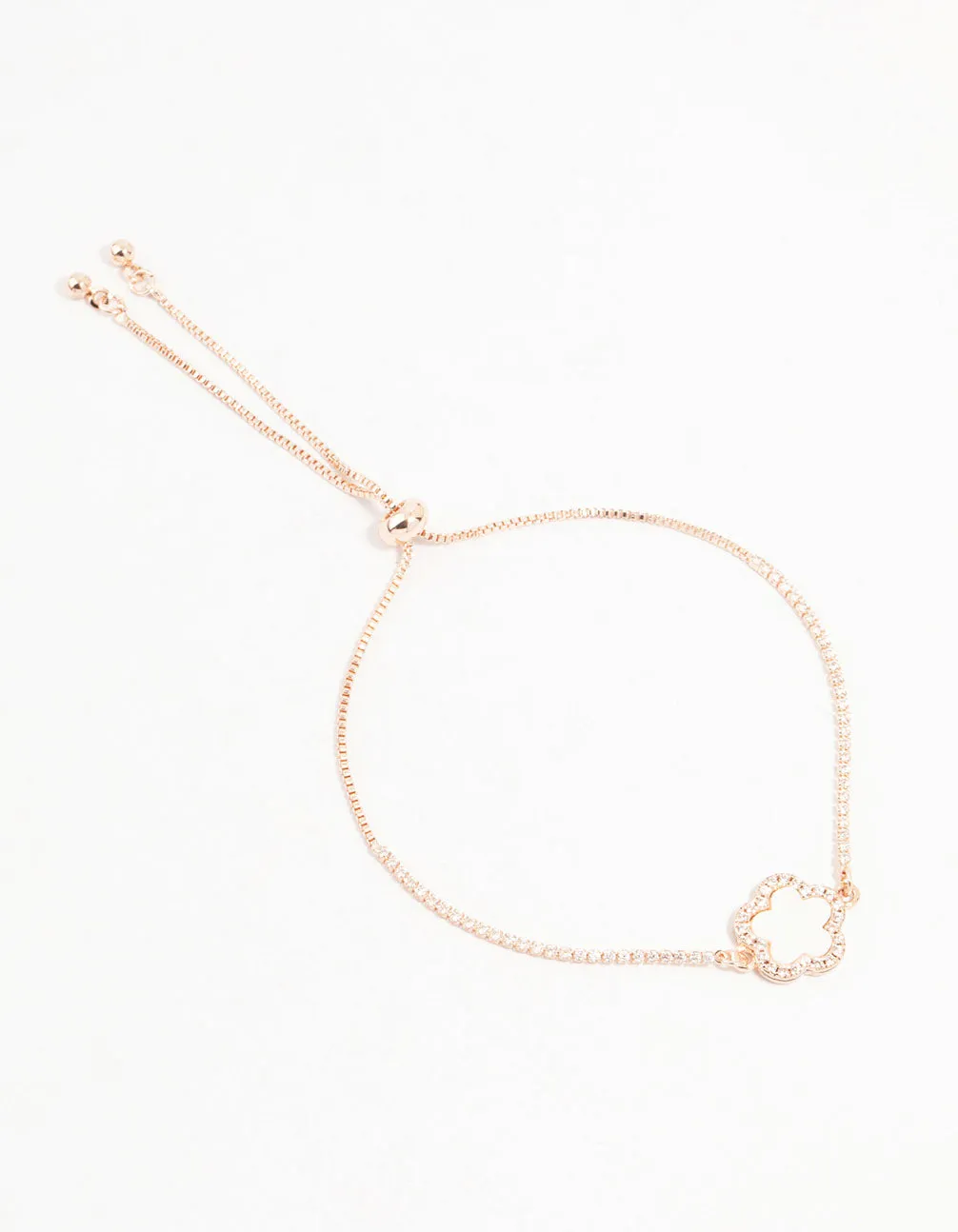 Rose Gold Plated Cubic Zirconia Clover Toggle Bracelet
