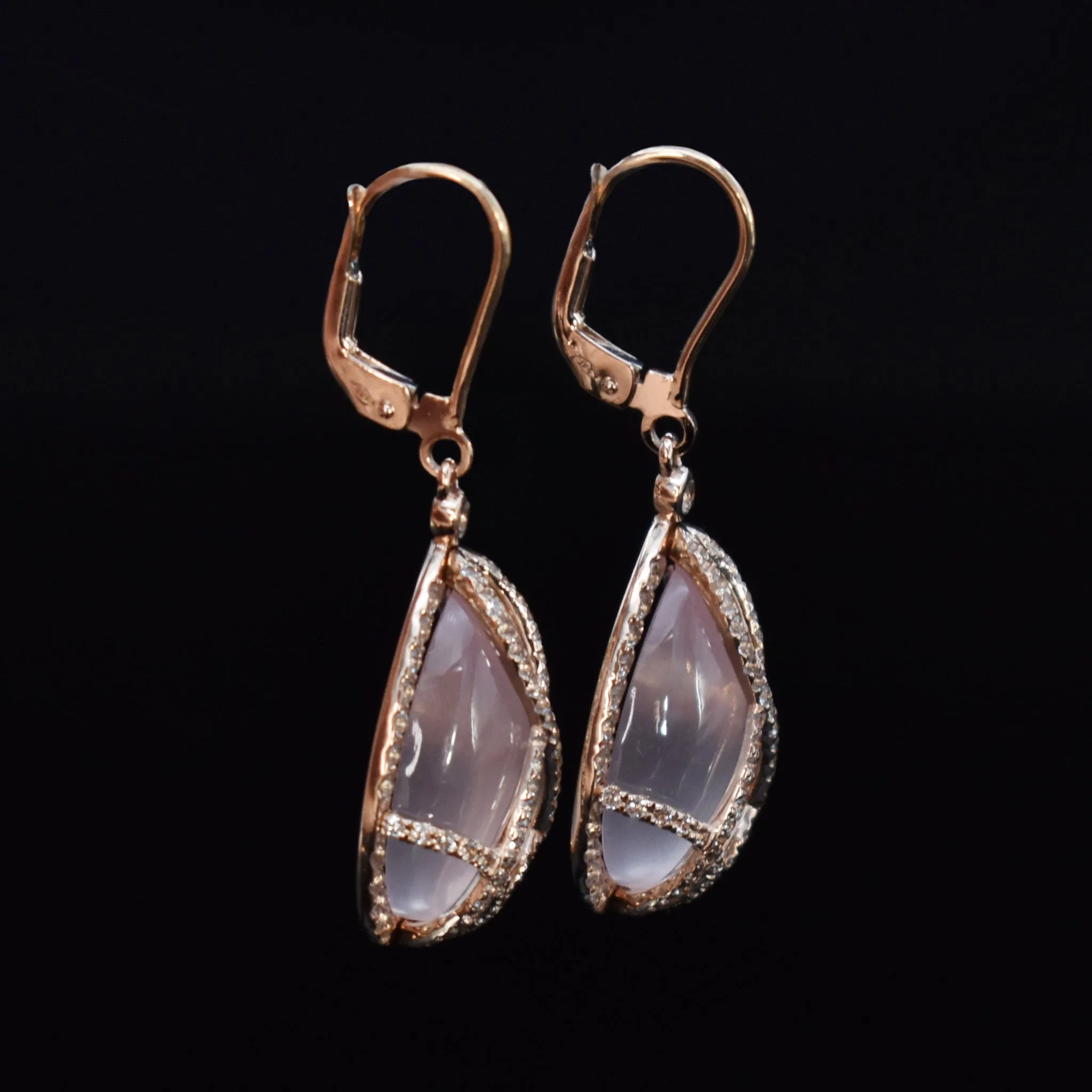 Rose Quartz Drop Earrings in 14K Rose Gold