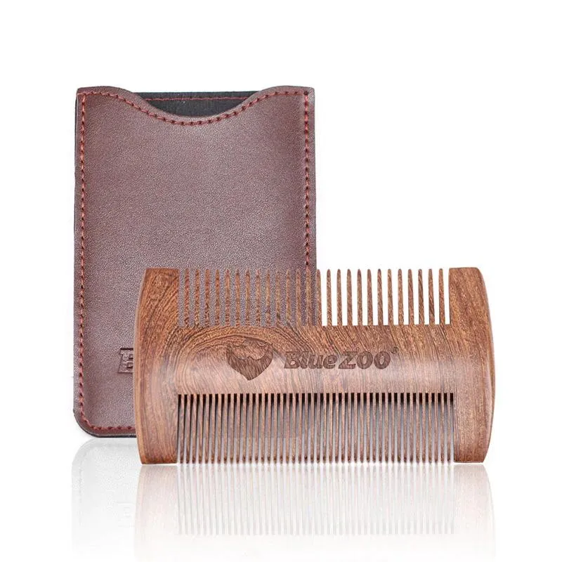 Sandalwood Beard Comb with Leather Case
