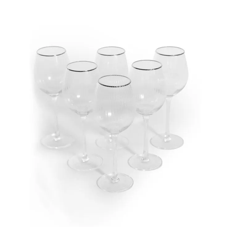 Set of 6 Wine Glasses With Silver Rim