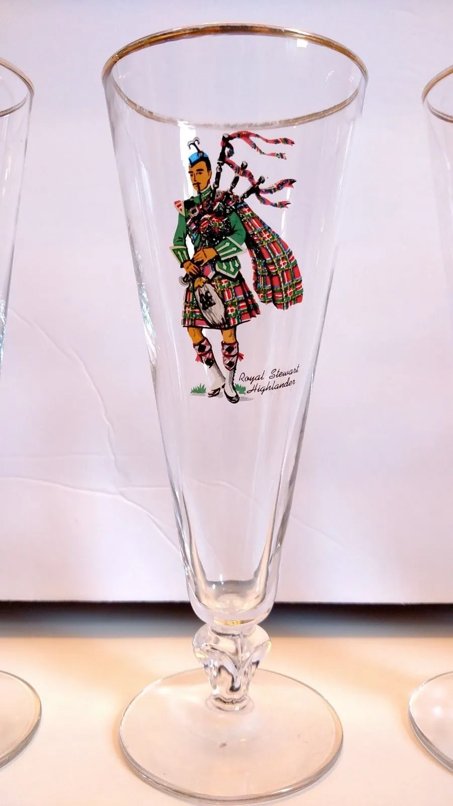 Set of  Vintage Scottish Highlander Clan Tartan Kilt Pilsner Beer Drinking Glasses