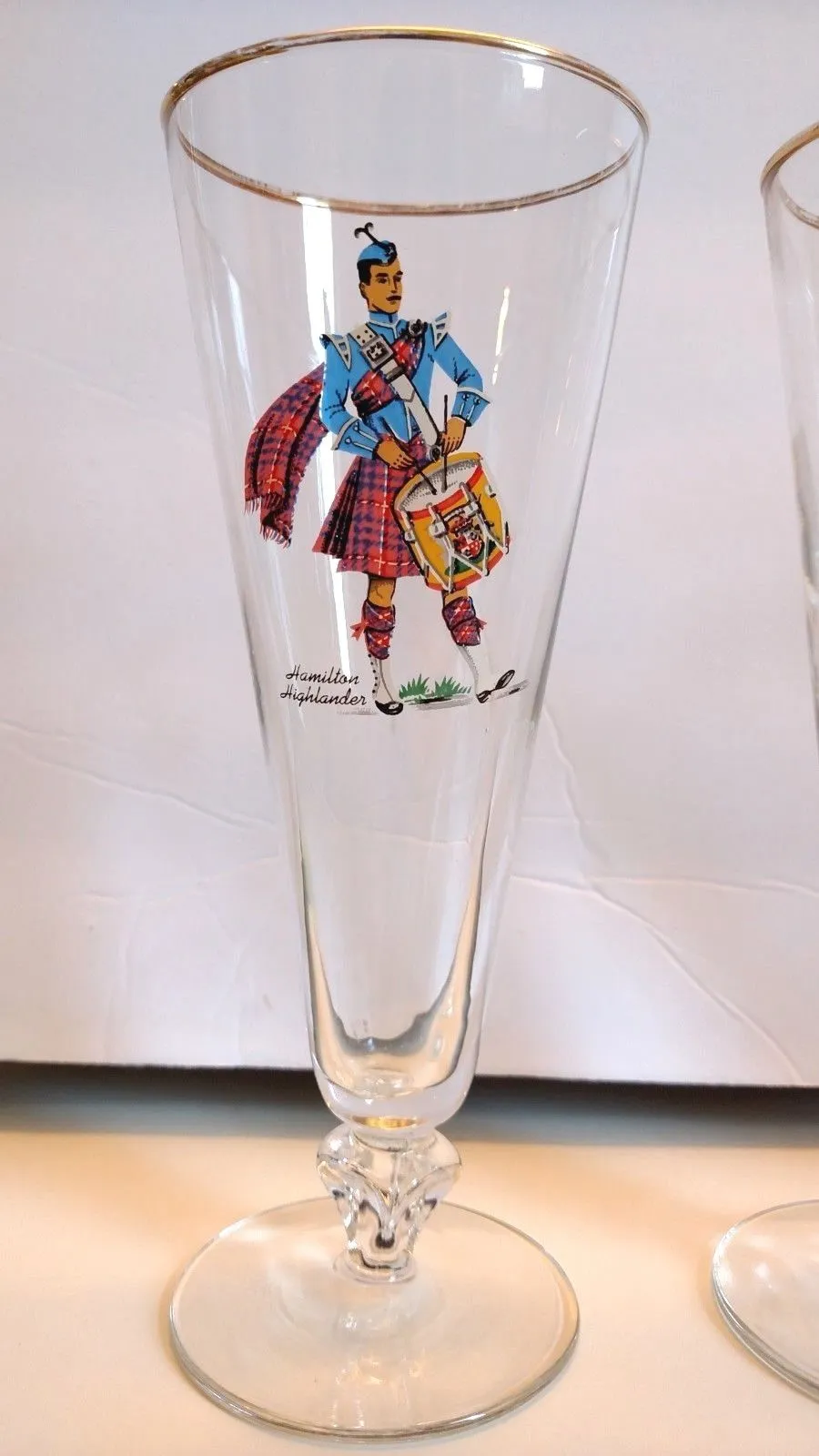 Set of  Vintage Scottish Highlander Clan Tartan Kilt Pilsner Beer Drinking Glasses