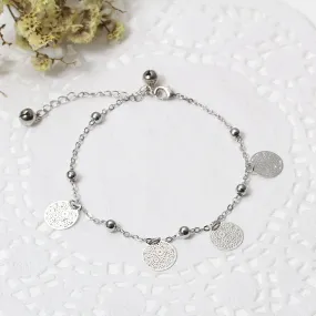SEXY SPARKLES Filigree Stamping Bell Bracelet Silver Tone Whit Round Hollow Pendants